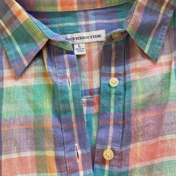 Southern Tide Madras Button Down Popover Shirt- Size Large - Picture 2 of 4